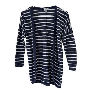 Old Navy Girls Large 10-12 Striped Open Front Cardigan Navy Blue White Knit